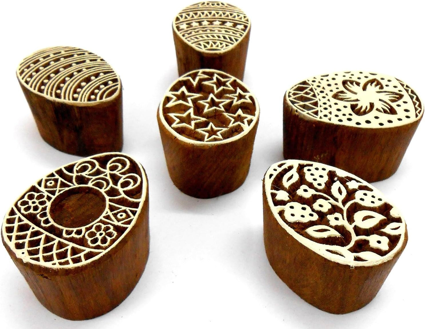 CraftsofIndia® Egg/Oval Wooden Blocks for Stamping, Block Printing on Textiles, Pottery Crafts,Henna, Scrapbooking, Wall Painting (Set of 6)