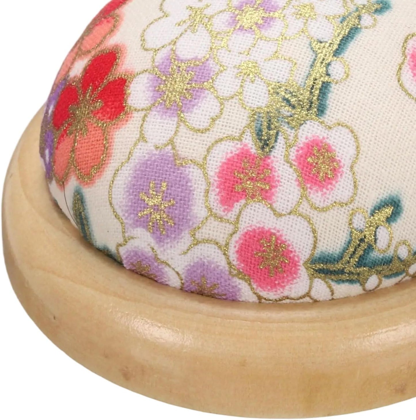 HARFINGTON Pin Cushion Wooden Base Japanese Style Round Pincushion Needle Holder for Sewing Quilting Needlework DIY Crafts, White Floral Style