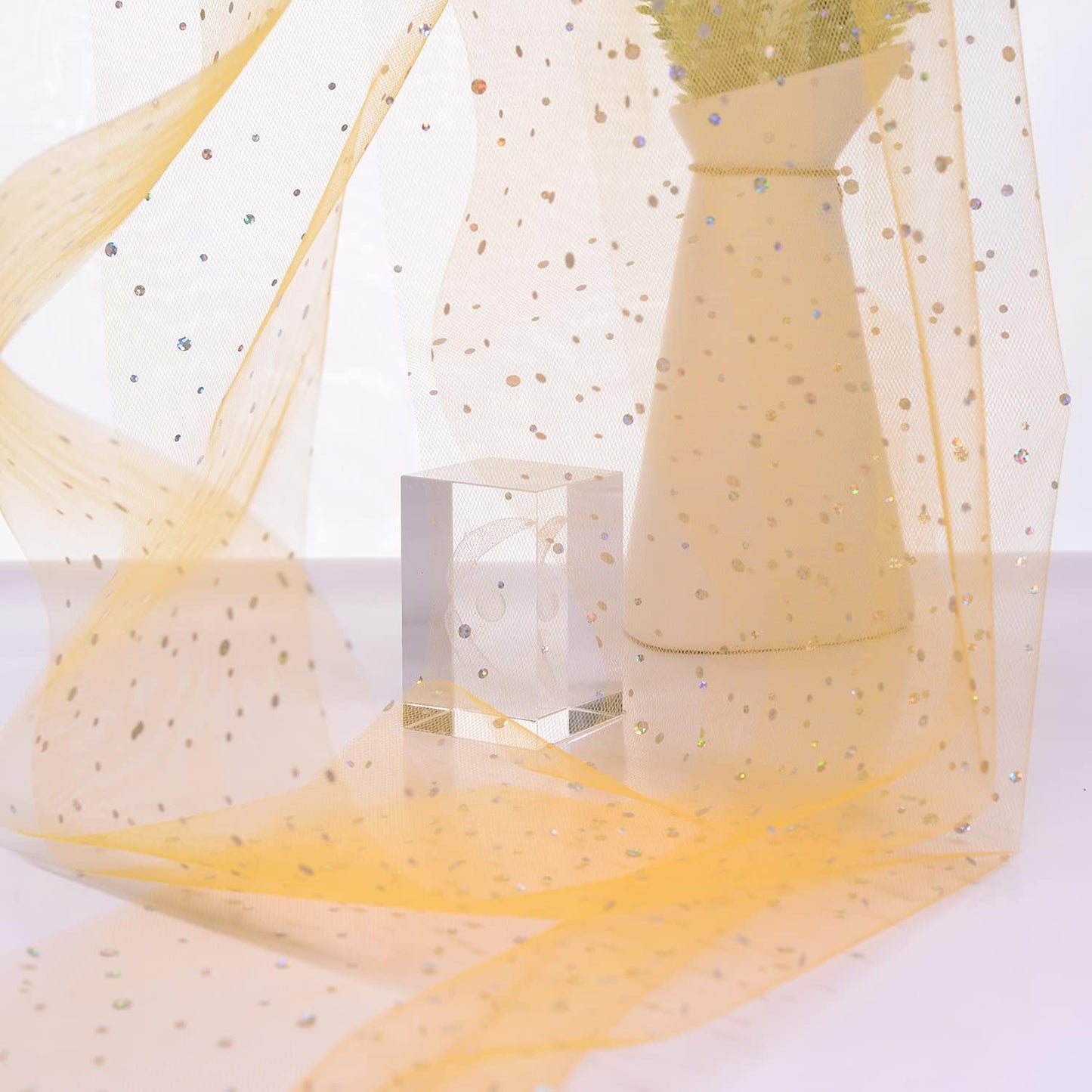 Glitter Tulle Rolls, 6” by 50 Yards (150FT) Sequin Tule Netting Fabric Tulle for Tutu Skirts Sewing Birthday Wedding Party Decoration (Gold)