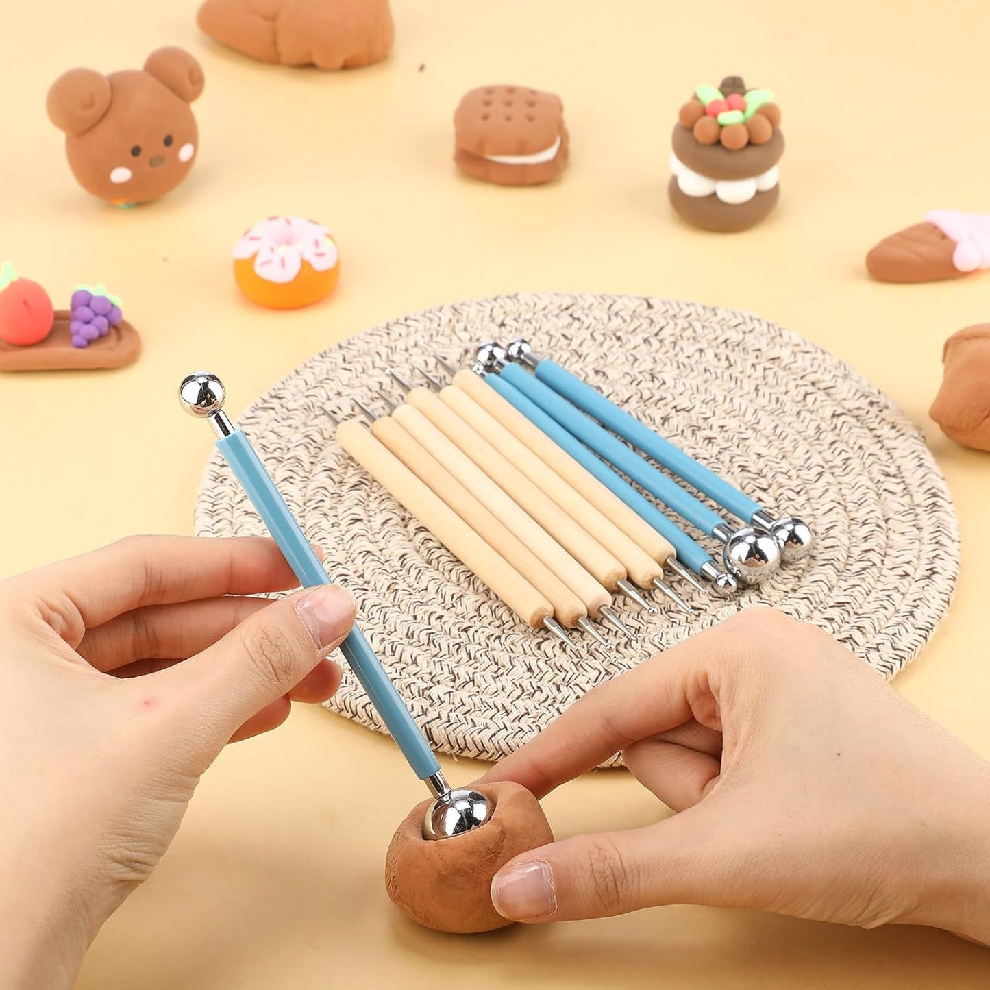 Teenyyou 6 Sets Dot Painting Tools 60 Pcs Clay Pottery Modeling Metal Embossing Tools Ceramic Clay Dotting Supplies for Painting Mandalas Pottery Art Rock