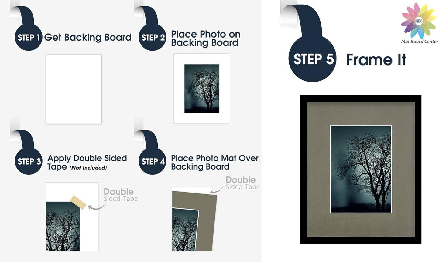 Mat Board Center, Pack of 10, 8x10 for 5x7 Gray Color Mats - Bevel Cut, Acid Free, 4-ply Thickness, White Core - for Pictures, Photos, Framing