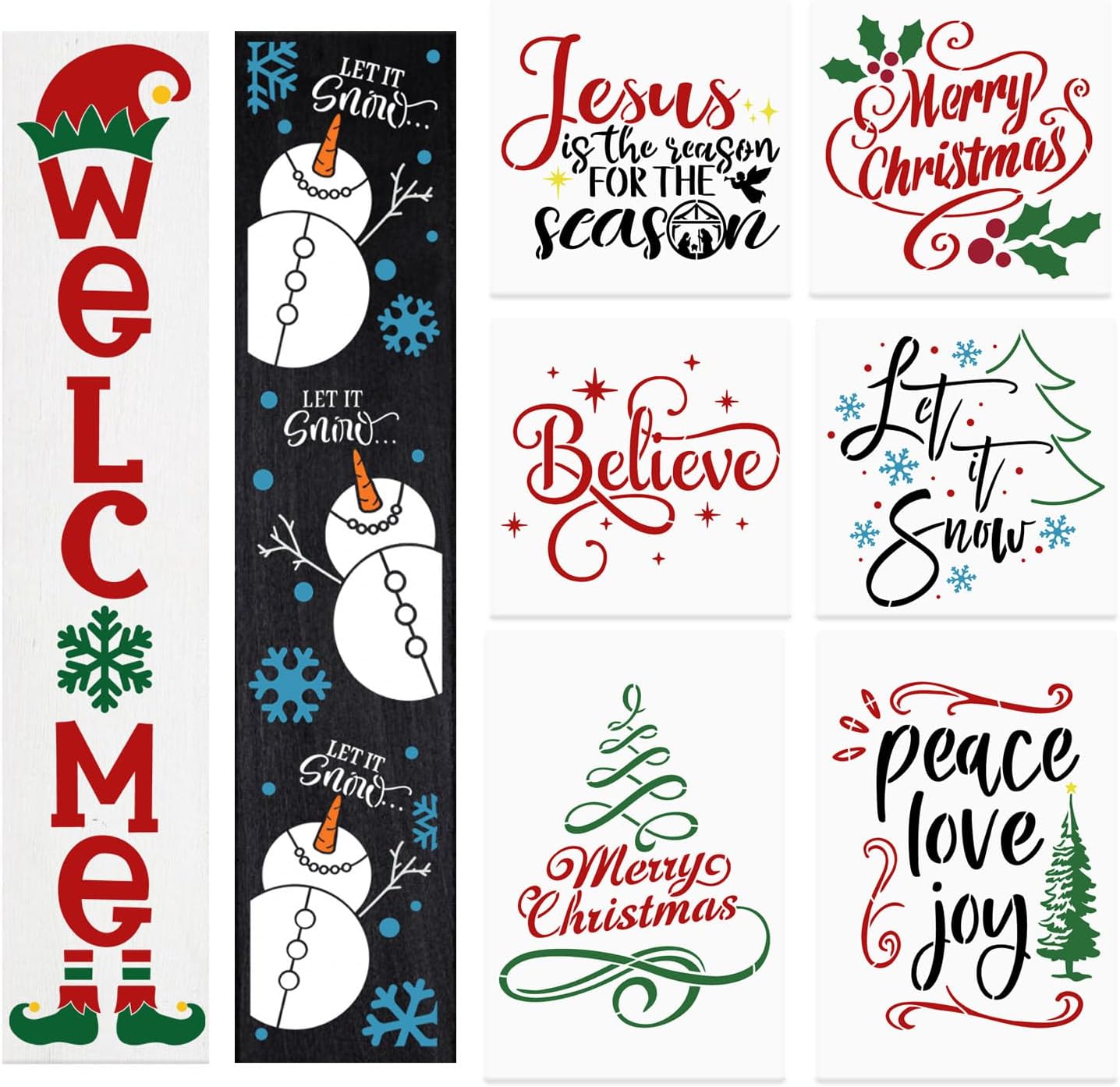 Christmas Stencils for Painting on Wood Let It Snow Stencil for Porch Sign Merry Christmas Stencil Believe Snowman Holiday Stencils for Crafts Reusable