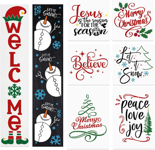 Christmas Stencils for Painting on Wood Let It Snow Stencil for Porch Sign Merry Christmas Stencil Believe Snowman Holiday Stencils for Crafts Reusable