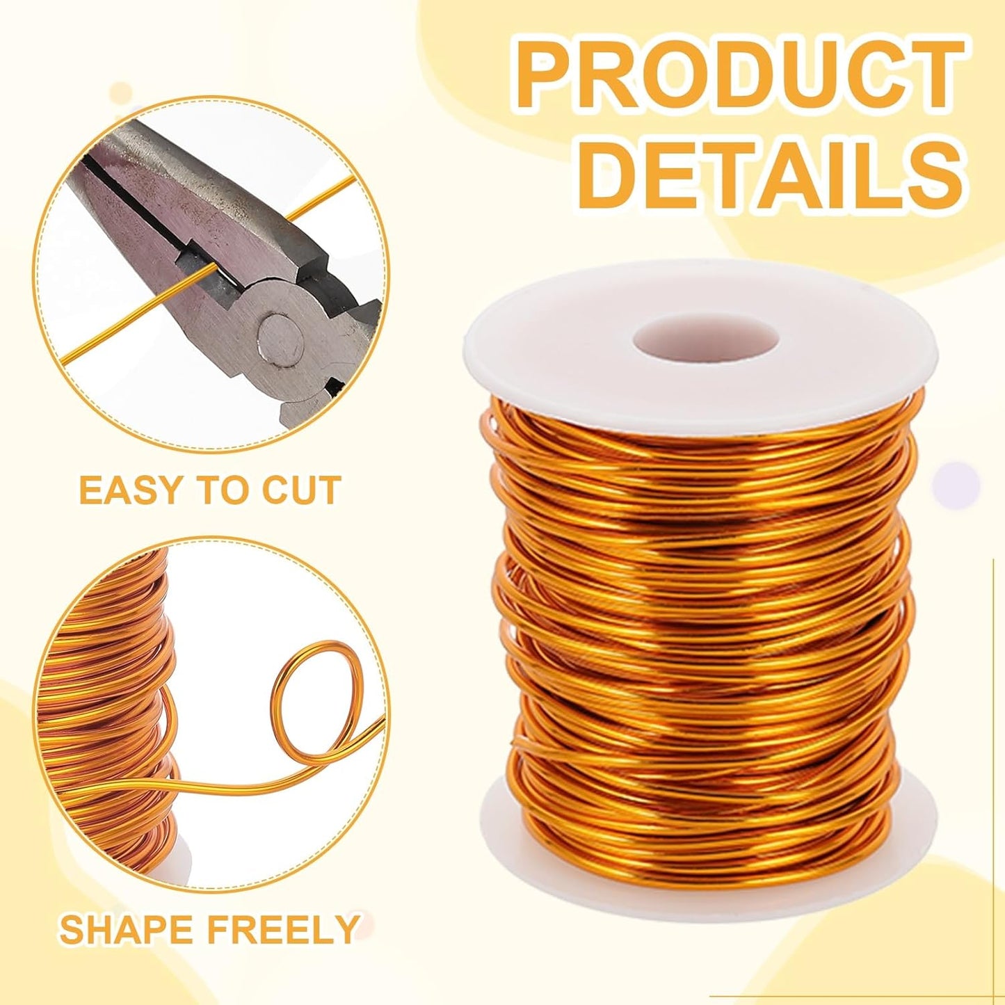 uxcell 12 Gauge / 2mm Anodized Aluminum Wire for Jewelry Craft Making, 102 Feet Bendable Flexible Wire for DIY Home Decor Gardening Sculpture, Gold