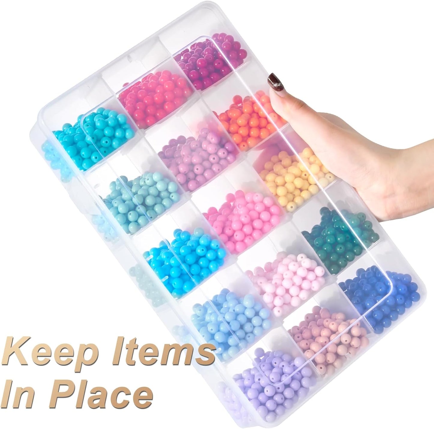 15 Grids Large Plastic Organizer Box with Adjustable Dividers, Clear Craft Organizer and Storage Tackle Box Compartment Container with Label Stickers for Beads, Jewelries, Tools