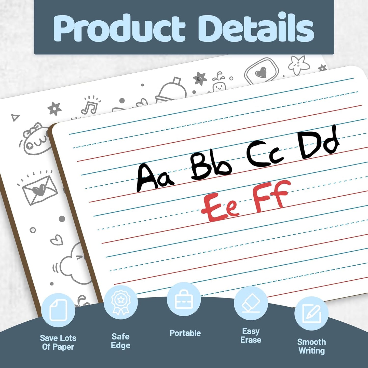 White Board Dry Erase Boards Classroom Pack Mini White Boards 9" x12” Double Sided Personal Whiteboards for Students Teachers School Supplies Lapboards (2Pack line whiteboard)