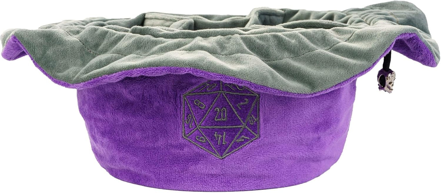 DND Dice Bags Large with Pockets Purple Storage Bag with D20 Logo for RPG Game Dices - Capacity 200+ Dice