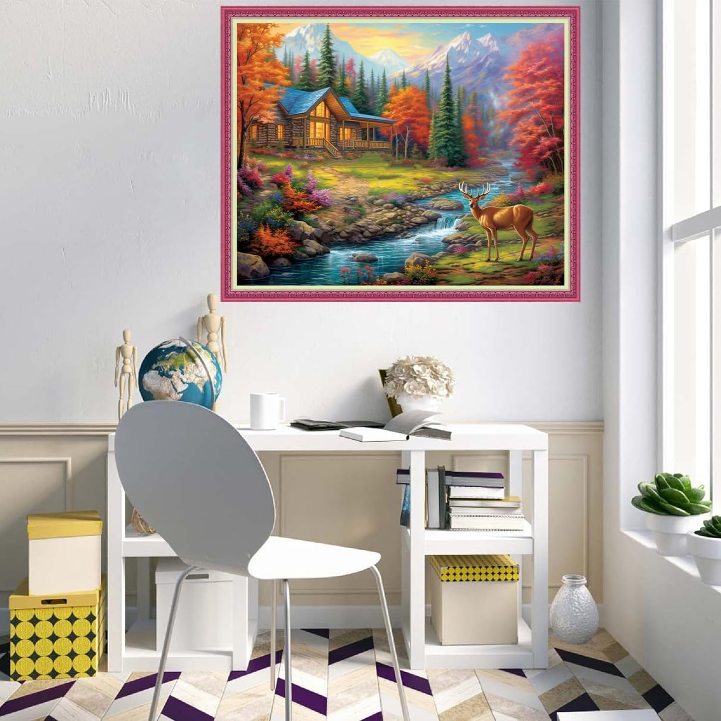 Disnesart Cross Stitch Stamped Full Embroidery Kits DIY 11CT Cotton Thread Printed DIY Needlepoint Kits Craft Needlework Set Cross-Stitch Stamped Sets-Deep Autumn Homeland 16x20 inch