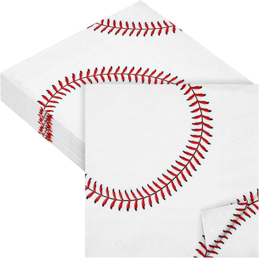 Aodaer 48 Pieces Baseball Napkins - 13 x 13 Inches Disposable Pattern Napkins for Sports Party Supplies, Birthday Party Decorations