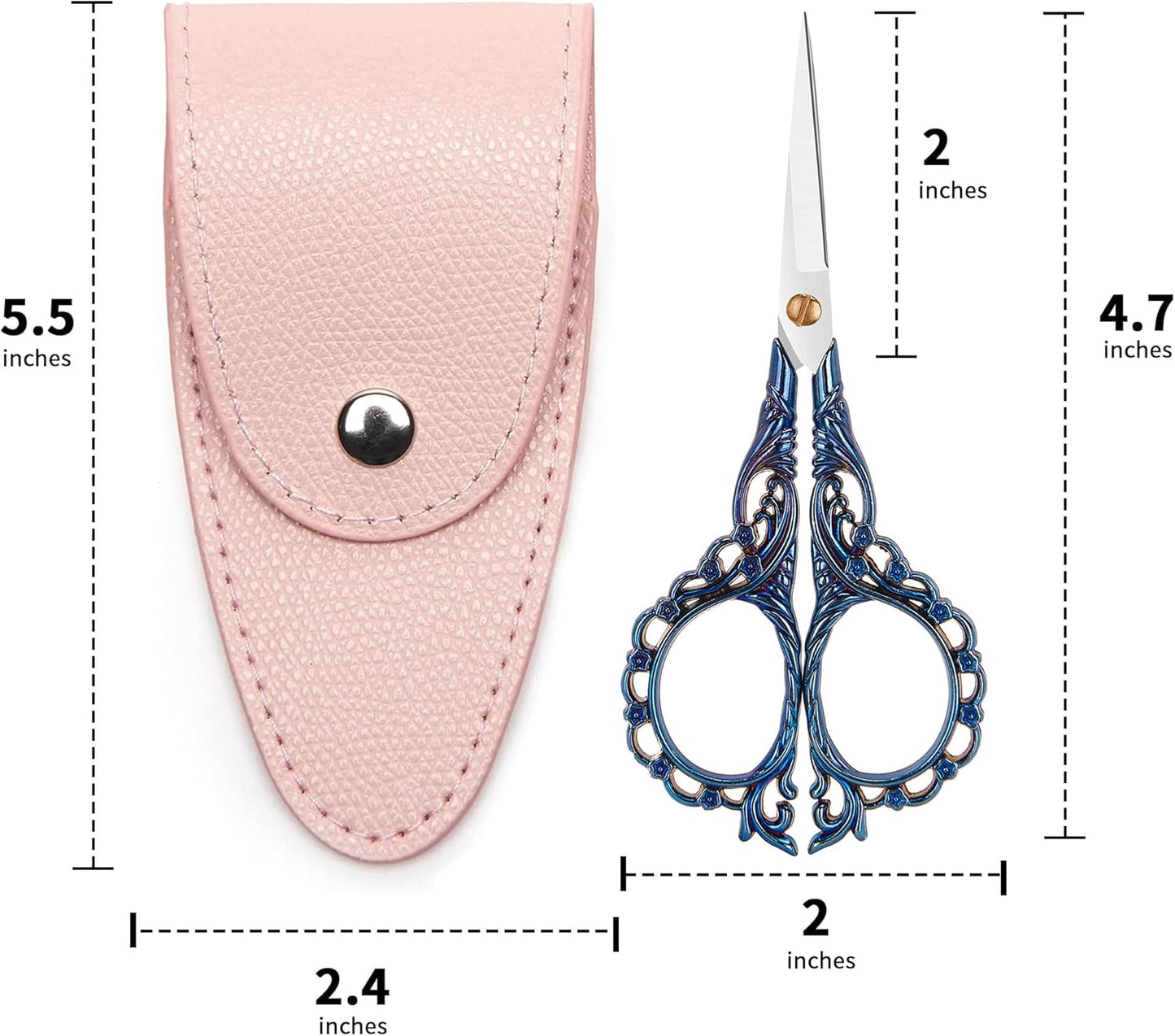 4.7 INCH Small Sewing Scissors,Embroidery Scissors With Cover,Sharp pointed tip,Travel Scissors In A Pouch,Mini Stainless Steel Crochet Scissors for Craft Art Work Color BLUE