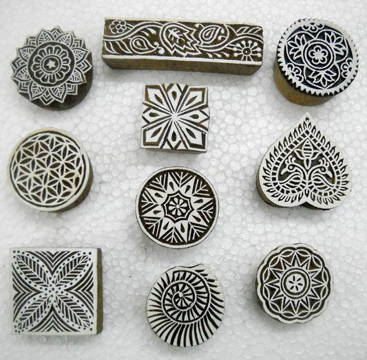 Wholesale Lot of 10 Classic Designs Wooden Block Stamps/ Tattoo/ Indian Textile Printing Blocks