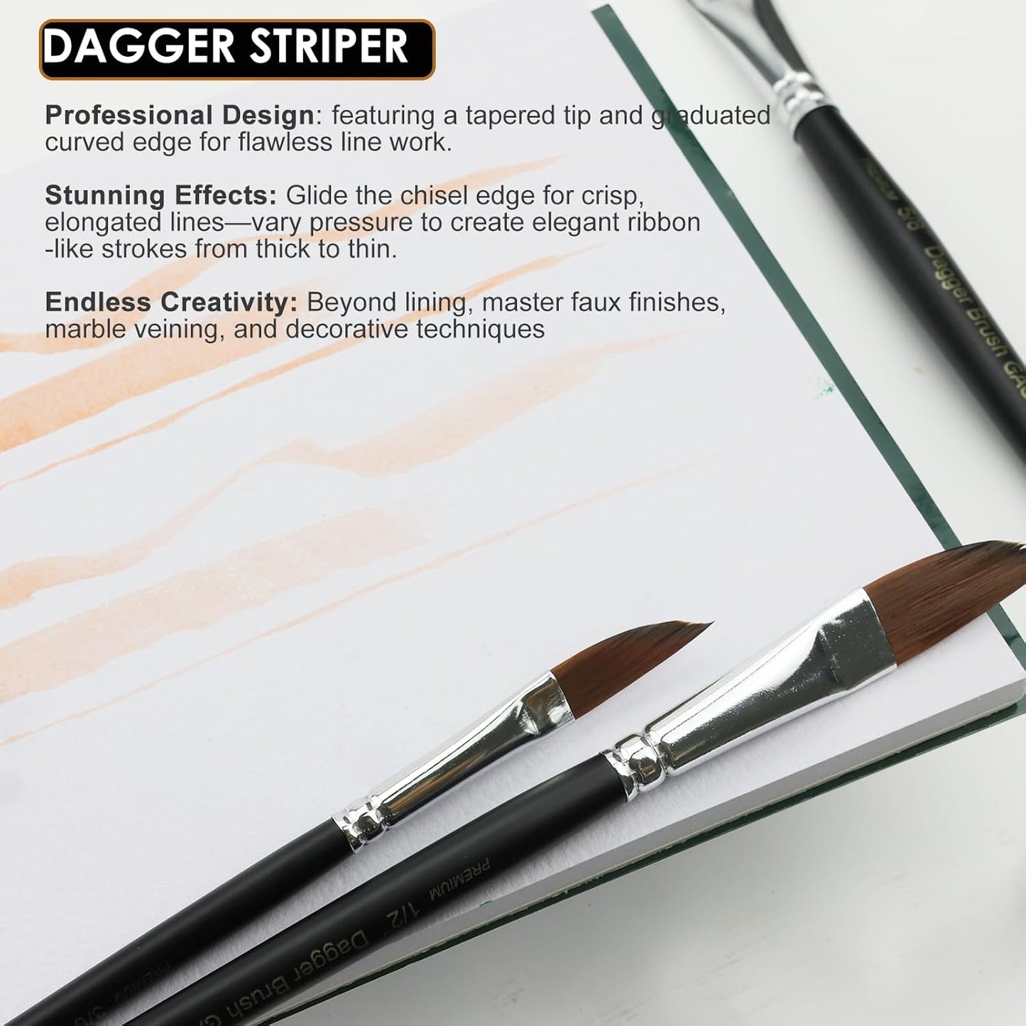 Dagger Striper Brush Set - 4 PCS Premium Watercolor Pinstriping Brushes Set with Korean Nylon Hair for Detail, Fine Lines, Acrylic, Ink, Gouache