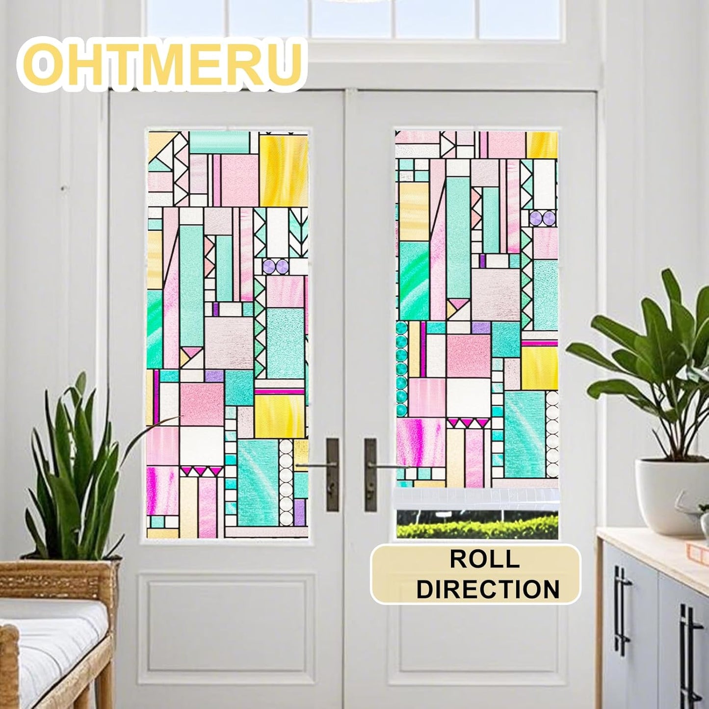 3D Stained Glass Window Privacy Film, Heat Control UV Blocking Static Cling Decorative Window Film for Bathroom,Front Door,Home Non Adhesive,16.9 x 39.3 inches Vibrant Reverie