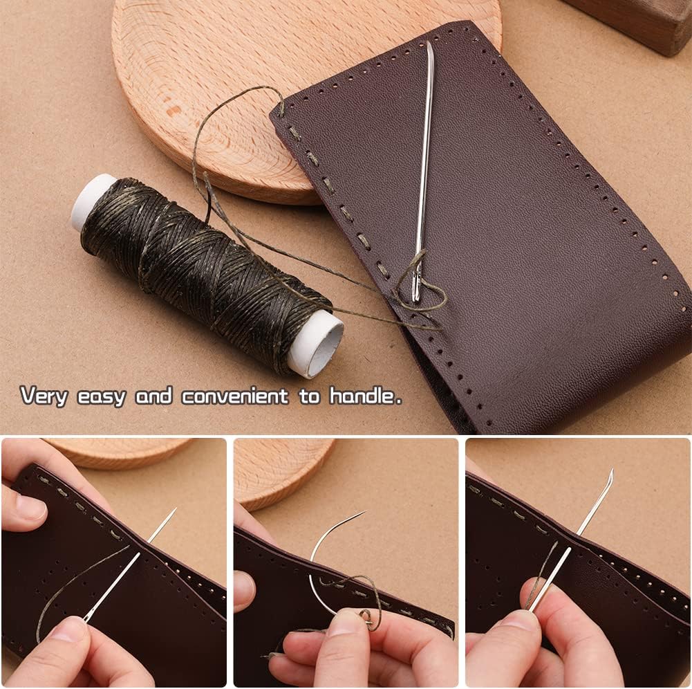 Ftyiwu Waxed Thread, Upholstery Needle and Thread 32 Yards with 7PCS Hand Sewing Needles for Home Upholstery Carpet Canvas Repair Leather Sewing (Army Green)