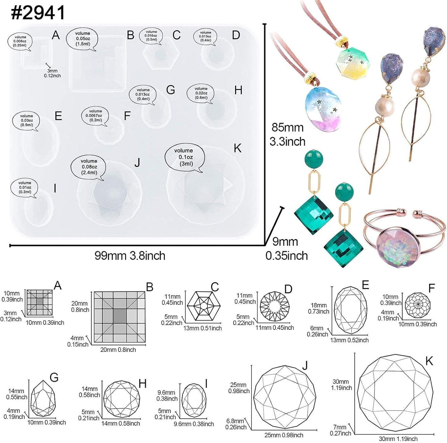 FUNSHOWCASE Cabochon Gemstone Silicone Mold for Resin Epoxy Jewelry Making, Cake Decoration, Cupcake Topper, Polymer Clay Craft
