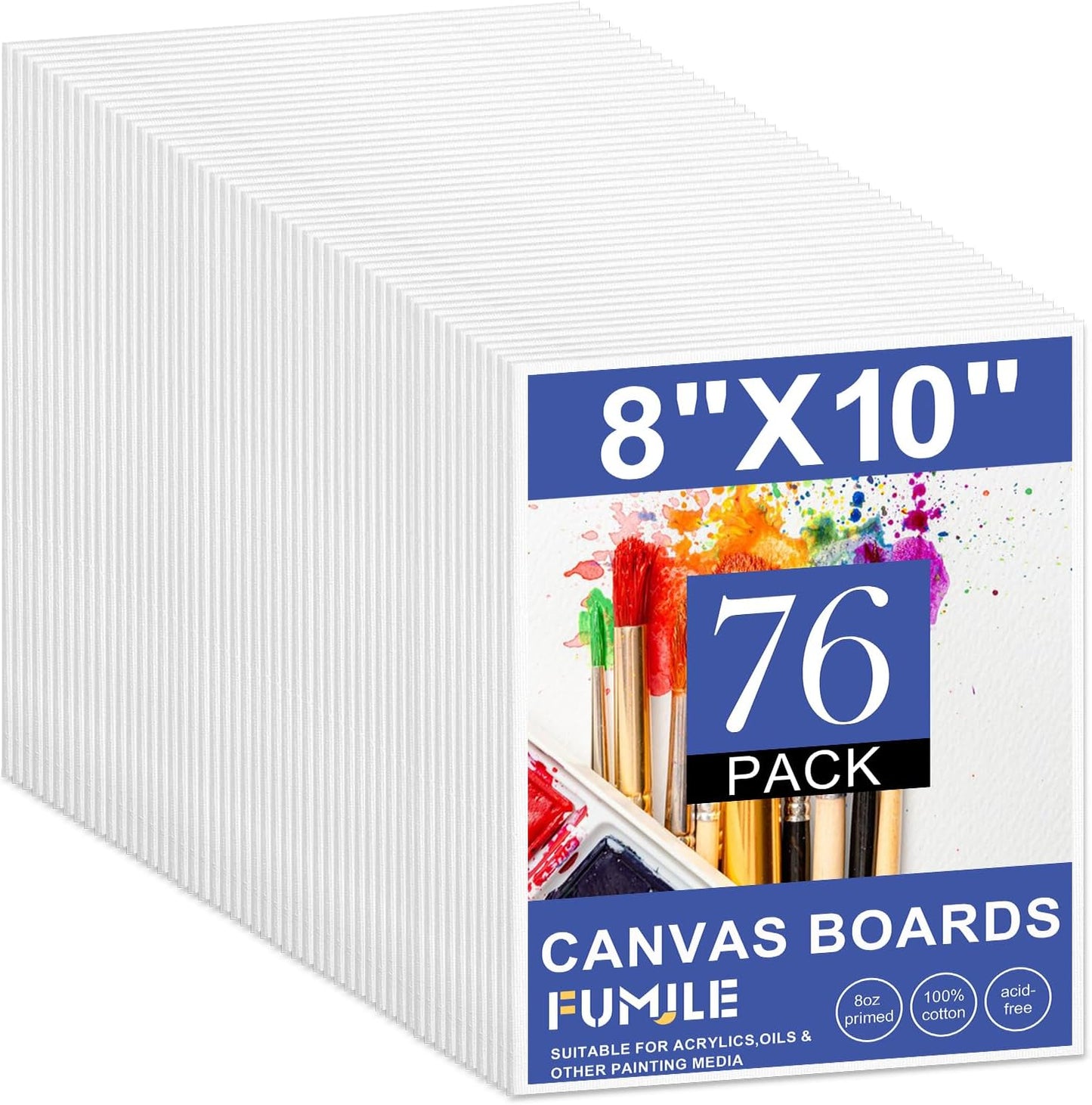 FUMILE Canvas for Painting 8x10, 76 Pack Canvas Boards for Painting Primed Acid Free Canvas Value Pack for Beginners & Artist, Canvas Bulk for Classroom and Painting Parties.