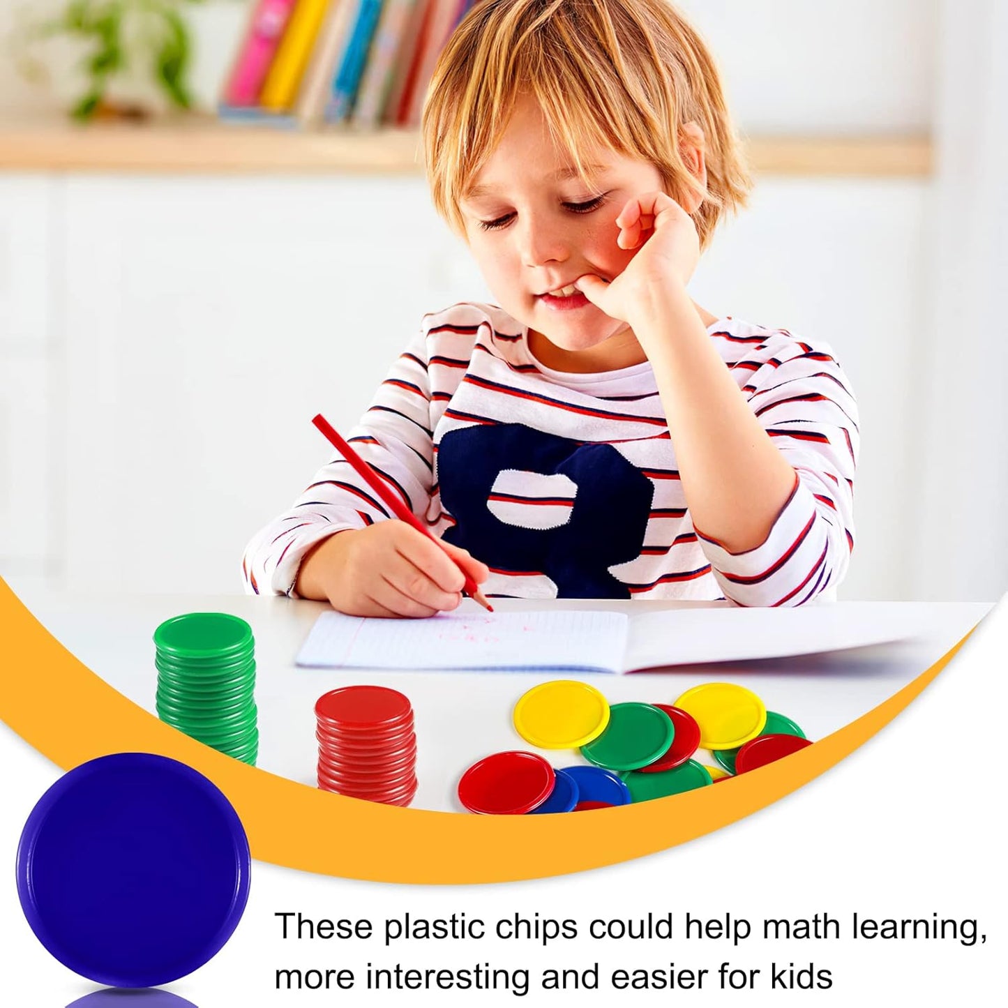 Coopay 1 1/2 Inches Plastic Poker Chips Learning Counters Disks Bingo Chip Counting Discs Markers for Math Practice and Poker Card Game Tokens, Teaching Rewards, 200 Pieces (Red, Green, Blue, Yellow)