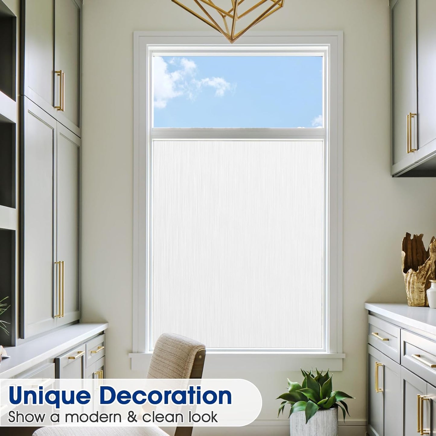 Privacy Window Film Static Cling, Frosted Glass Decorative Window Film with 96% UV Blocking, Non-Adhesive Removable Window Cling for Home Office Bathroom, 47.2 x 157.4 Inches, White
