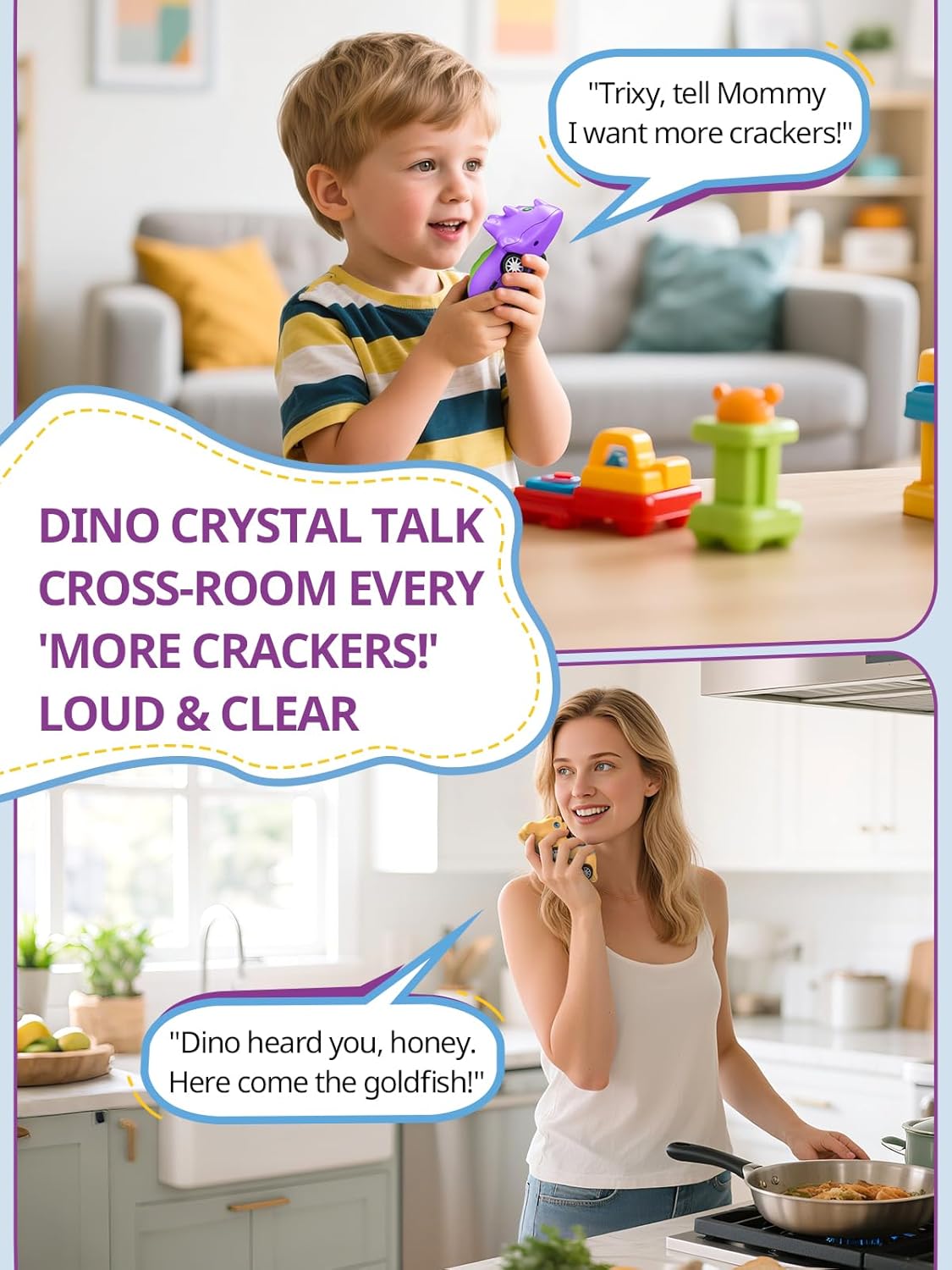 Dinosaur Walkie Talkies for Kids Rechargeable, Dino Toy Cars for Boys & Girls Ages 3-7, Crystal-Clear Audio, 48 Hours of Play, Fun Indoor & Backyard, Birthday Gift for Toddler, 2 Pack