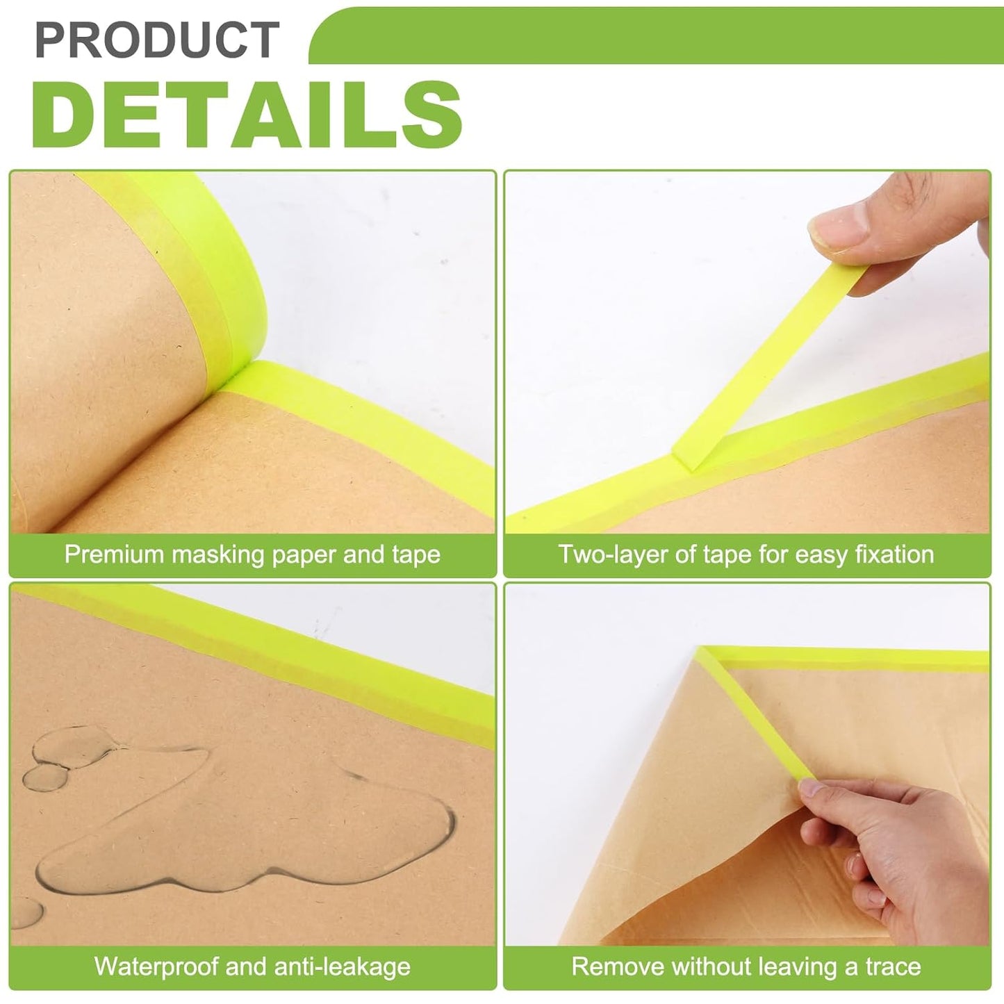 12Inchx50Feet Pre-Taped Masking Paper Roll - Heavy Painters Paper with Adhesive, Tear-Resistant for Auto Body, Wall Painting, Floor Protection, Furniture&DIY Projects(6 Roll) (6, 12inch*50feet)