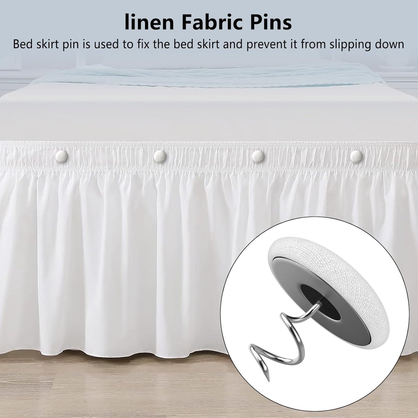 12 Colors Fabric Covered Button Twist Pins Dust Ruffle Pins- for Sofa，Upholstery，Armchair Caddies, Armrest Covers,Bed Skirts, Slipcovers, Headliners (Rice White, 12)