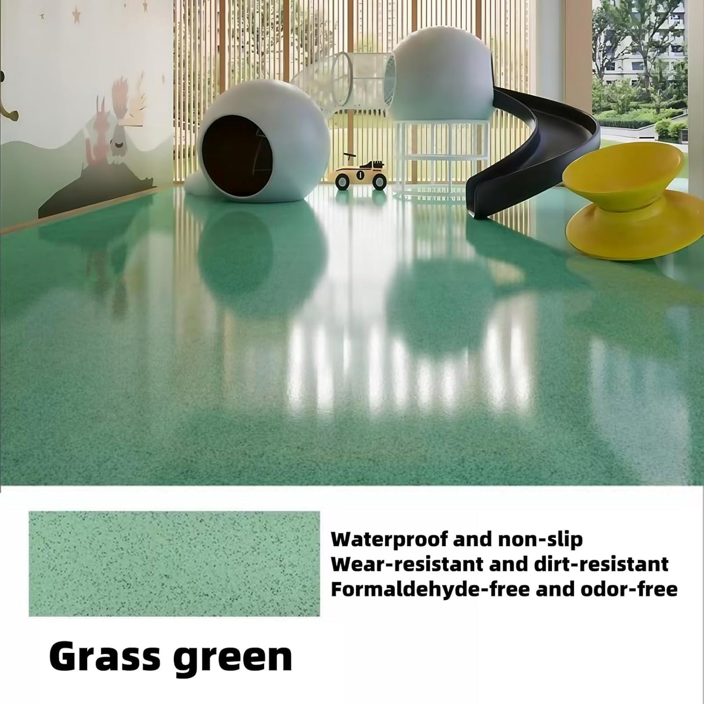Epoxy Colored Sand Floor Paint, Epoxy Floor Paint High Gloss Marble Effect Coating for Indoor and Outdoor, Wear-resistant and non-slip Self-leveling Coating Green 35OZ(1KG)