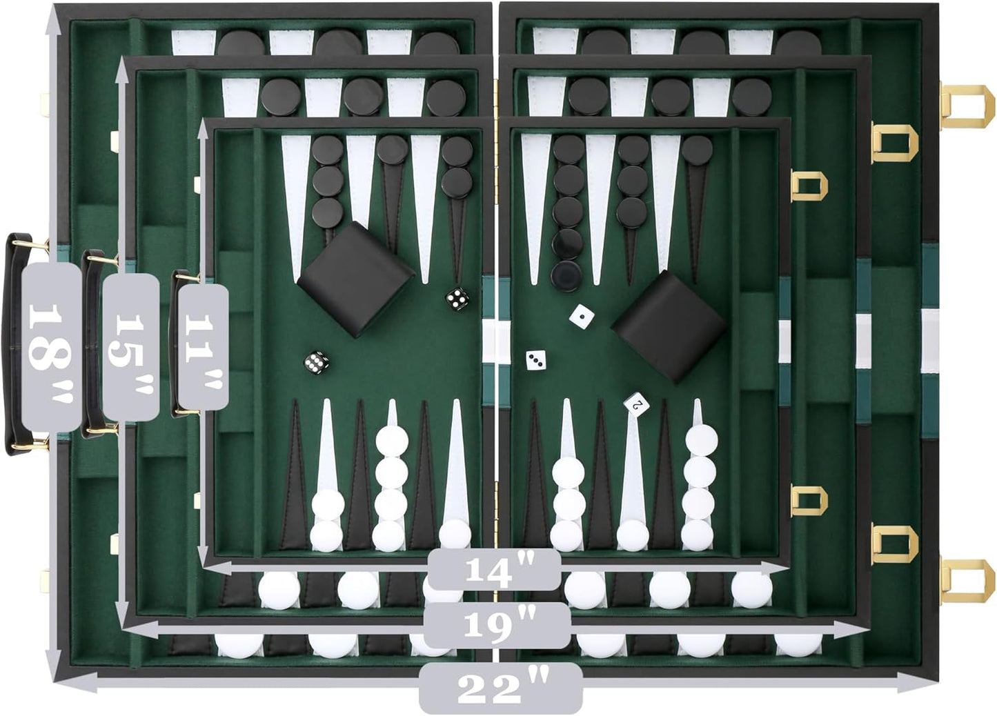 Backgammon Set - Classic Board Game with Premium Leather Case - Portable Travel Strategy Backgammon Game Set for Adults, Kids - Suitable as (15inch, Black)