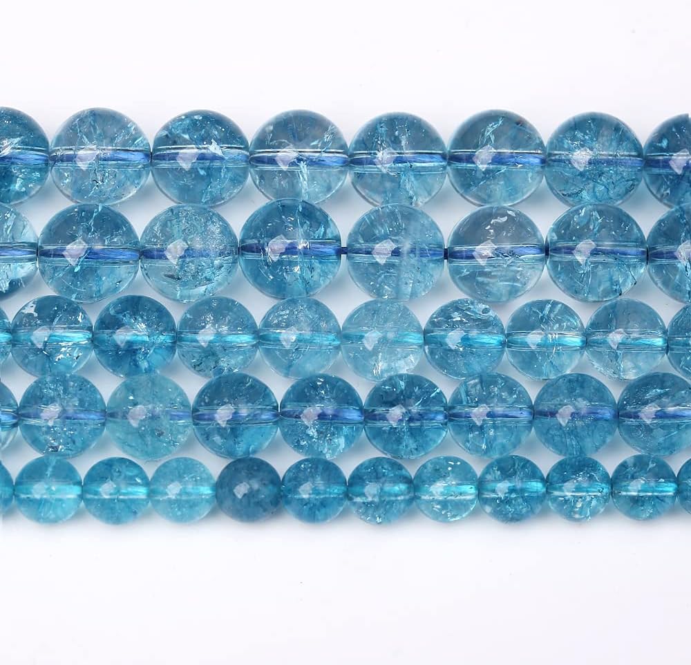 180pcs 4mm Blue Topaz Crystal Quartz Natural Stone Round Loose Beads for Jewelry Making DIY Bracelet Necklace Earrings 32" 2 Strands