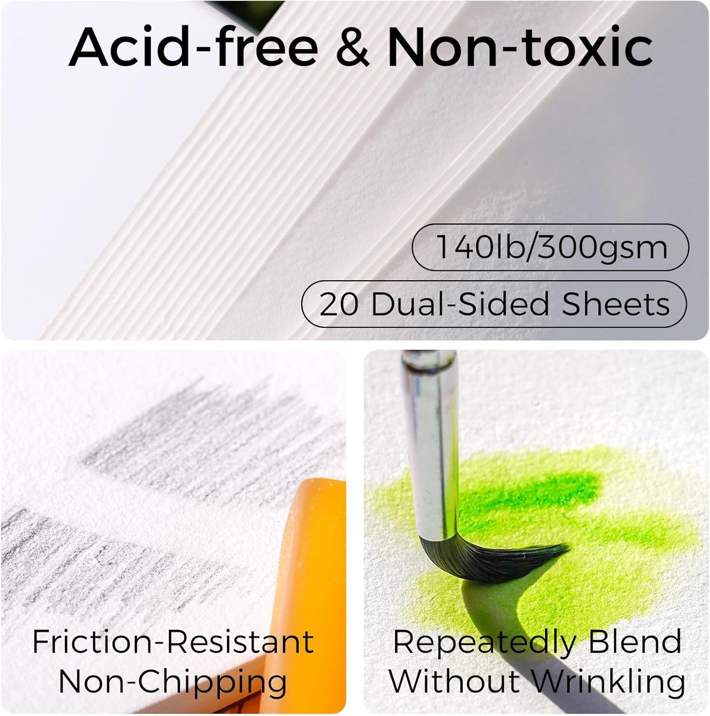 Funto Watercolor Pads, 100% Cotton, 20 Sheets, 8.3X 5.8”, 140lb/300gsm, Glue Bound, Double-Sided, Easy Tear Heavyweight Art Paper for Painting