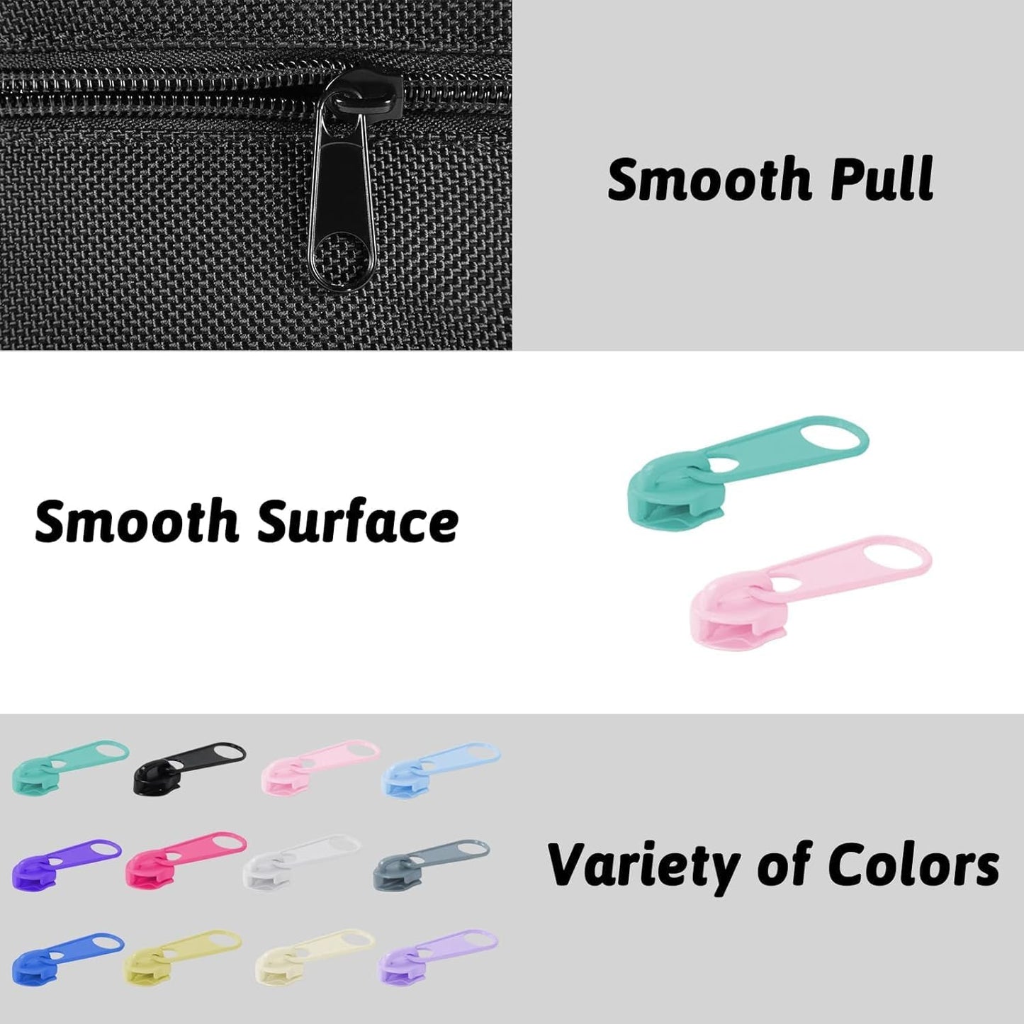 DOITEM 72Pcs Zipper Repair Kit - 5# Zipper Pull Rescue Kit for Clothing, Jackets, Purses, Luggage, Backpacks (12 Colors)