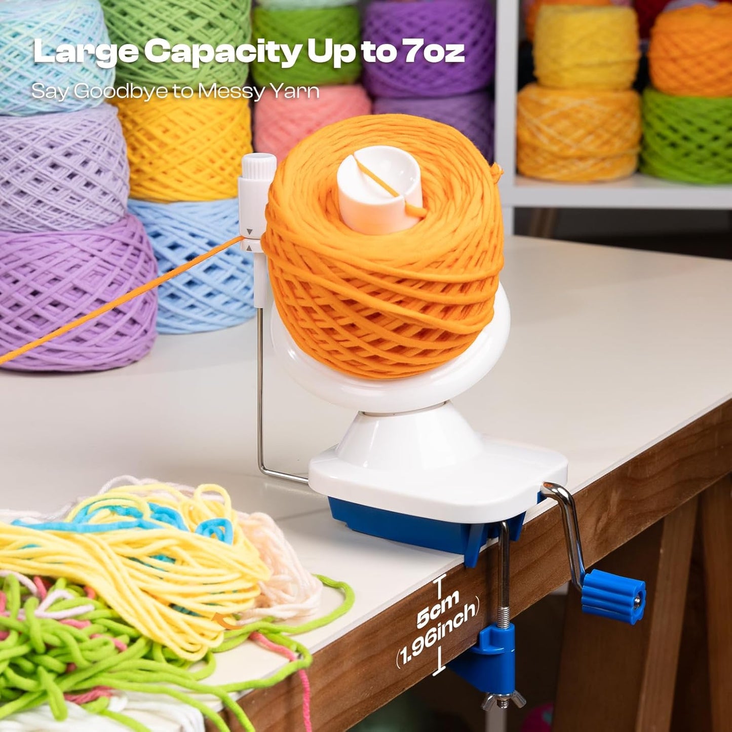 Caydo Yarn Winder with Tension Spring, One Hand Operated Winder, 4-7oz Efficiently Compact Cake Roller for Crocheting, Portable Ball Spinner for Crocheters&Knitters, Good Helper for Craft Lovers(Blue)