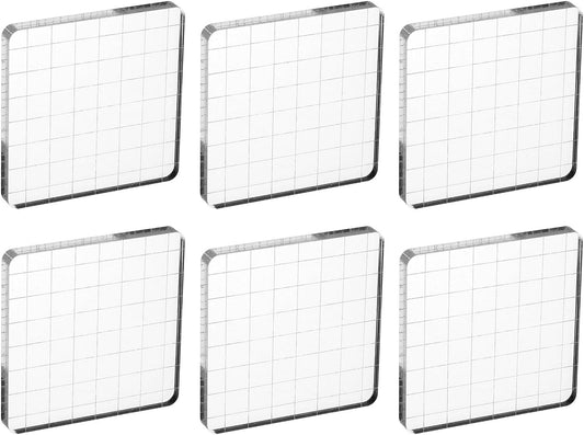 PATIKIL 3"x3" Acrylic Stamp Block, 6Pcs Clear Stamping Block with Grid Lines Decorative Mounting Blocks Square for Scrapbooking DIY Crafts Card Making