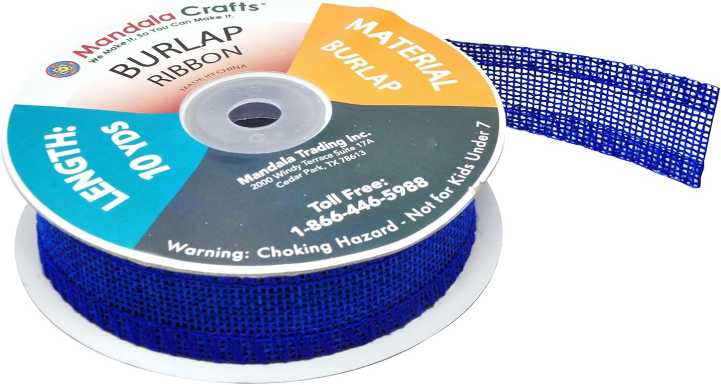Mandala Crafts Royal Blue Burlap Ribbon 1 Inch Wide Jute Ribbons for Crafts - 20 Yds Roll Rustic Burlap Wrap Trim Ribbons for Wreaths Bows Wedding Party Decoration