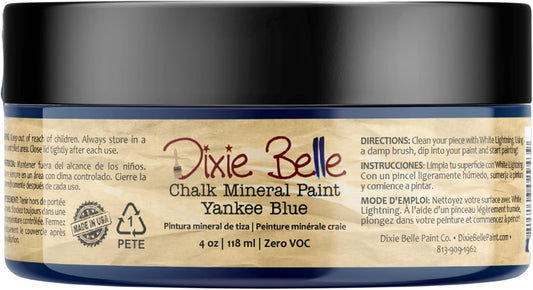 Dixie Belle Paint Company Chalk Finish Furniture Paint - Yankee Blue (4oz) - Matte Cool Navy Chic Chalk Mineral DIY Furniture Paint