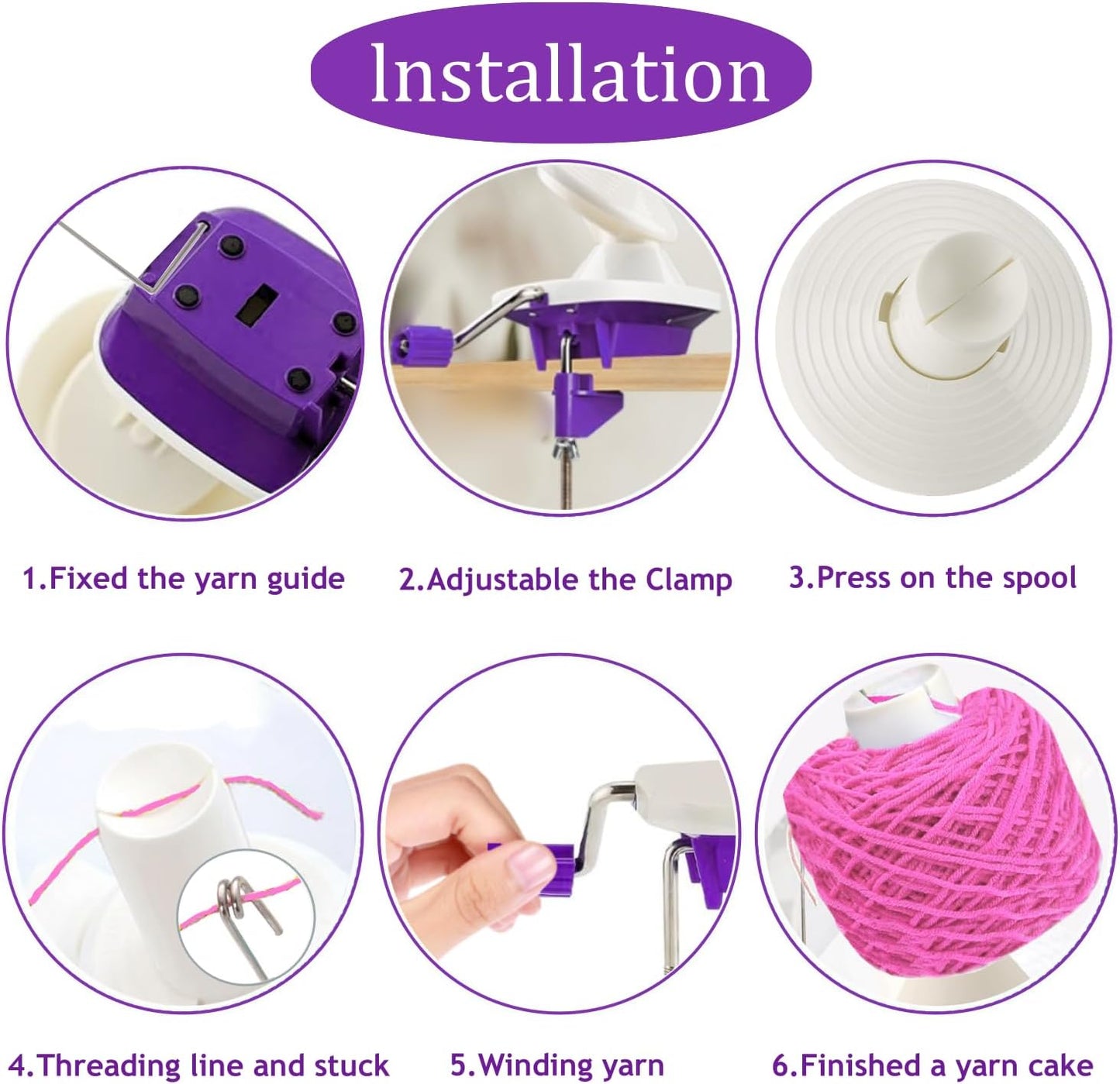 Yarn Ball Winder, Weaving Ball WinderNeedle Craft Yarn Ball Winder,The Helper for Knitting Enthusiast,Sturdy with Metal Handle and Tabletop Clamp, with 4 Size Pom Pom Makers+1PS Scissors