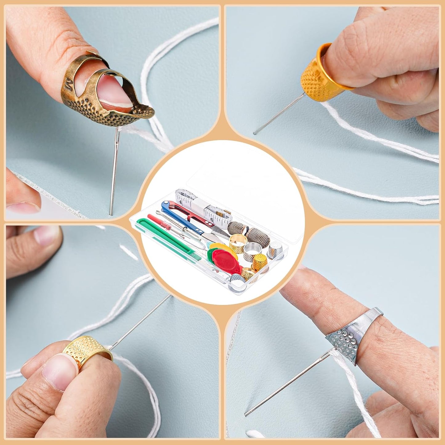 CousDUoBe Sewing Thimble Kit,thimbles for Hand Sewing，Needle threaders，Seam Rippers for Sewing，Measuring Tape and Thread Snips, Hand Embroidery Craft（Complete Sewing Kit）