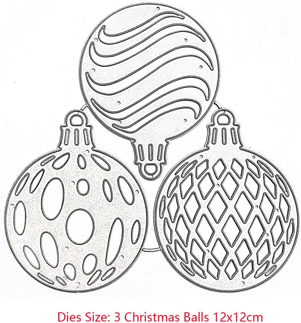 Mvchifay Cutting Dies for Card Making Metal Die-Cuts Scrapbooking Tool Hollow Frame DIY Craft Punch Template Embossing for Paper Album Decor(3 Christmas Balls-12x12cm)