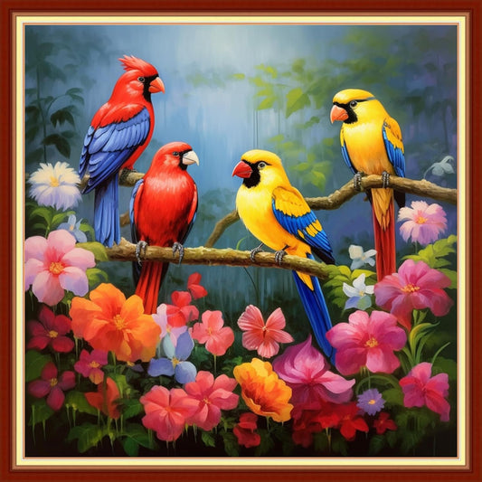 Foxhool Beginners Cross Stitch Kits Stamped Full Range of Embroidery Kits for Adults DIY Cross Stitches kit Embroidery Patterns for Needlepoint kit-Flower Birds 18x18 inch