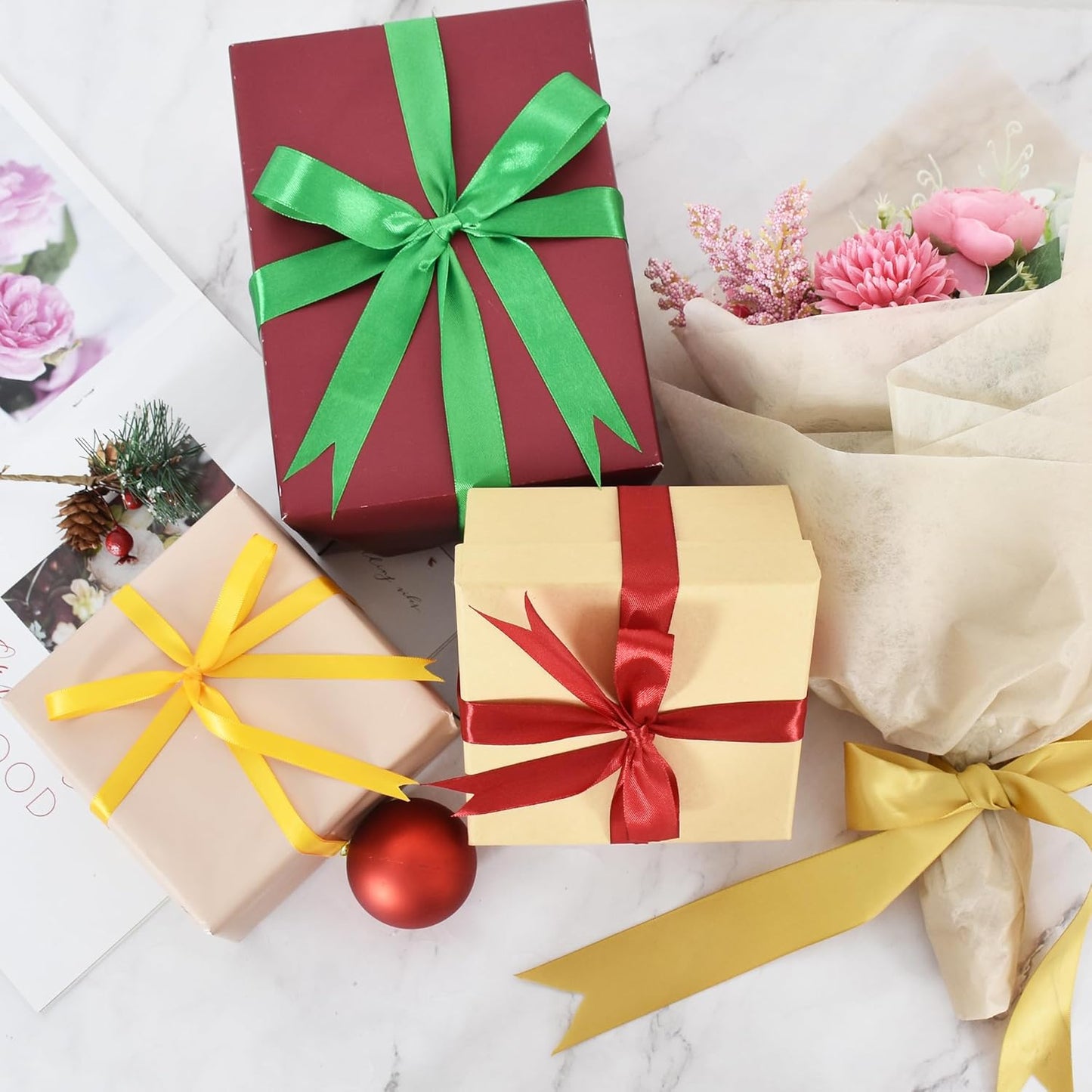 TONIFUL 1 Inch x 100yds Lemon Yellow Satin Ribbon, Thin Solid Color Satin Ribbon for Gift Wrapping, Crafts, Hair Bows Making, Wedding Party Decoration, Invitation Cards, Floral Bouquets, Christmas