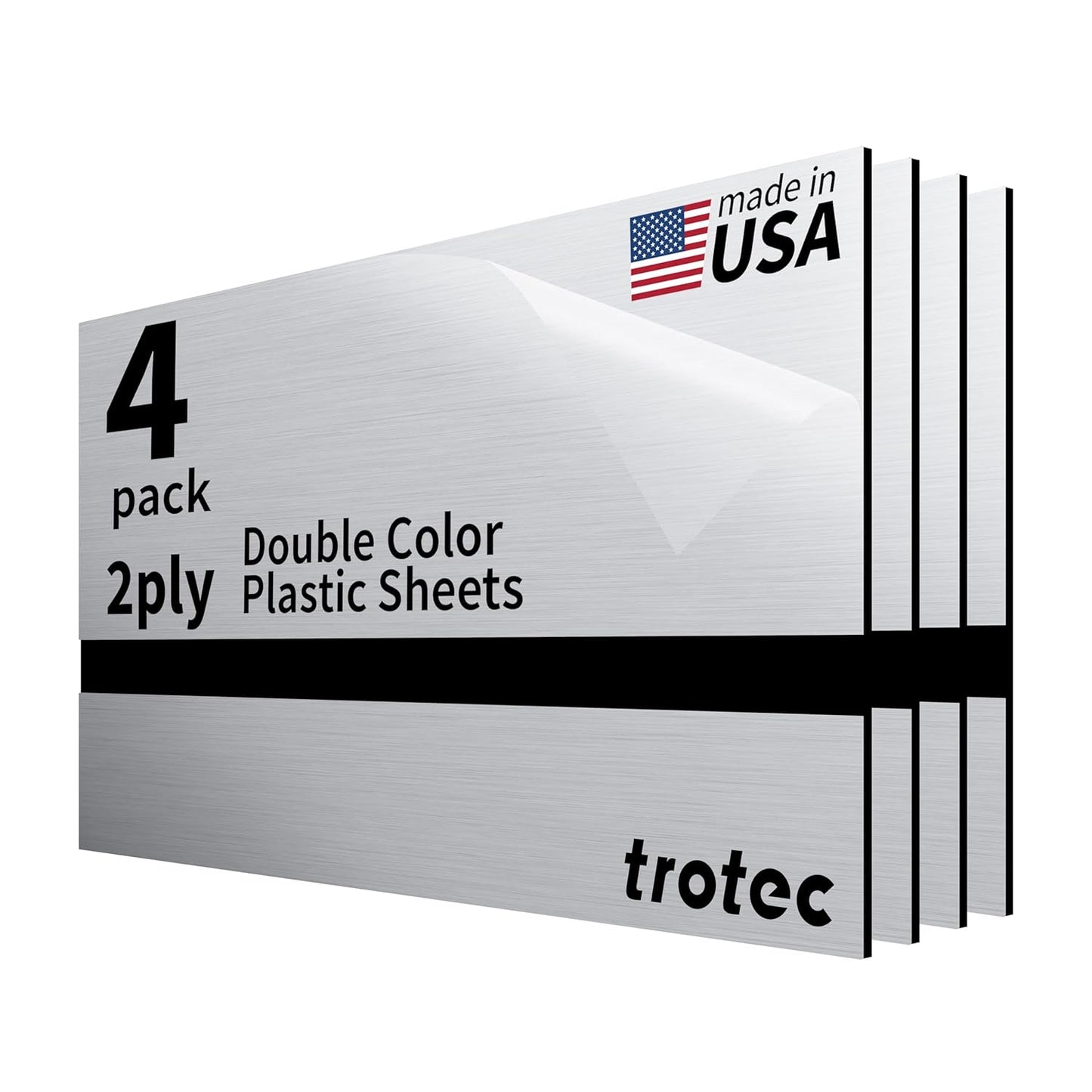 Trotec | Metallic Looking Acrylic Sheet | 12"x24"x1/16, 4 Pcs | Brushed Aluminum/Black | Metallic Finish - Scratch Resistant for Laser Engraving & Cutting,Printing,Glowforge,Name Plate | USA Made