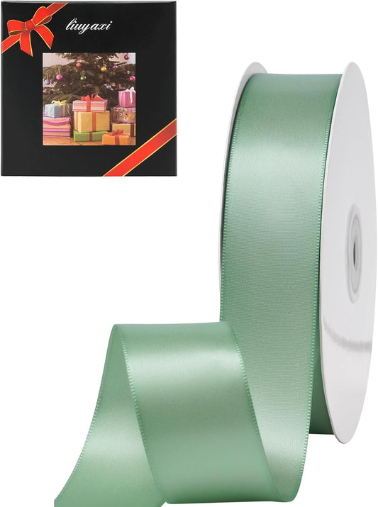 LIUYAXI Sage Green Double Faced Satin Ribbon, 1" X Continuous 25 Yards, Ribbons Perfect for Gift Wrapping Wedding Bouquet Decor DIY Craft Bow Making & Other Projects