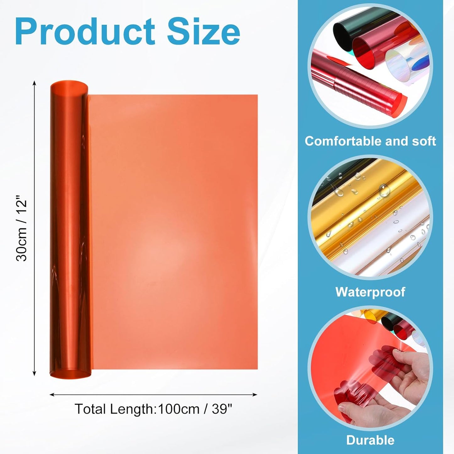 MECCANIXITY Iridescent Window Film,12" x 39" Iridescent Holographic PVC Fabric Dichroic Film Clear Vinyl Paper Roll for DIY Craft Gift Wrapping Bag Decoration,Orange