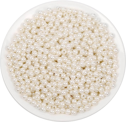 Pearl Beads for Craft, Anezus 1000pcs Ivory Faux Fake Pearls, 6 mm Small Sew on Pearl Beads with holes for Jewelry Making, Bracelets, Necklaces, Hairs, Crafts, Decoration and Vase Filler