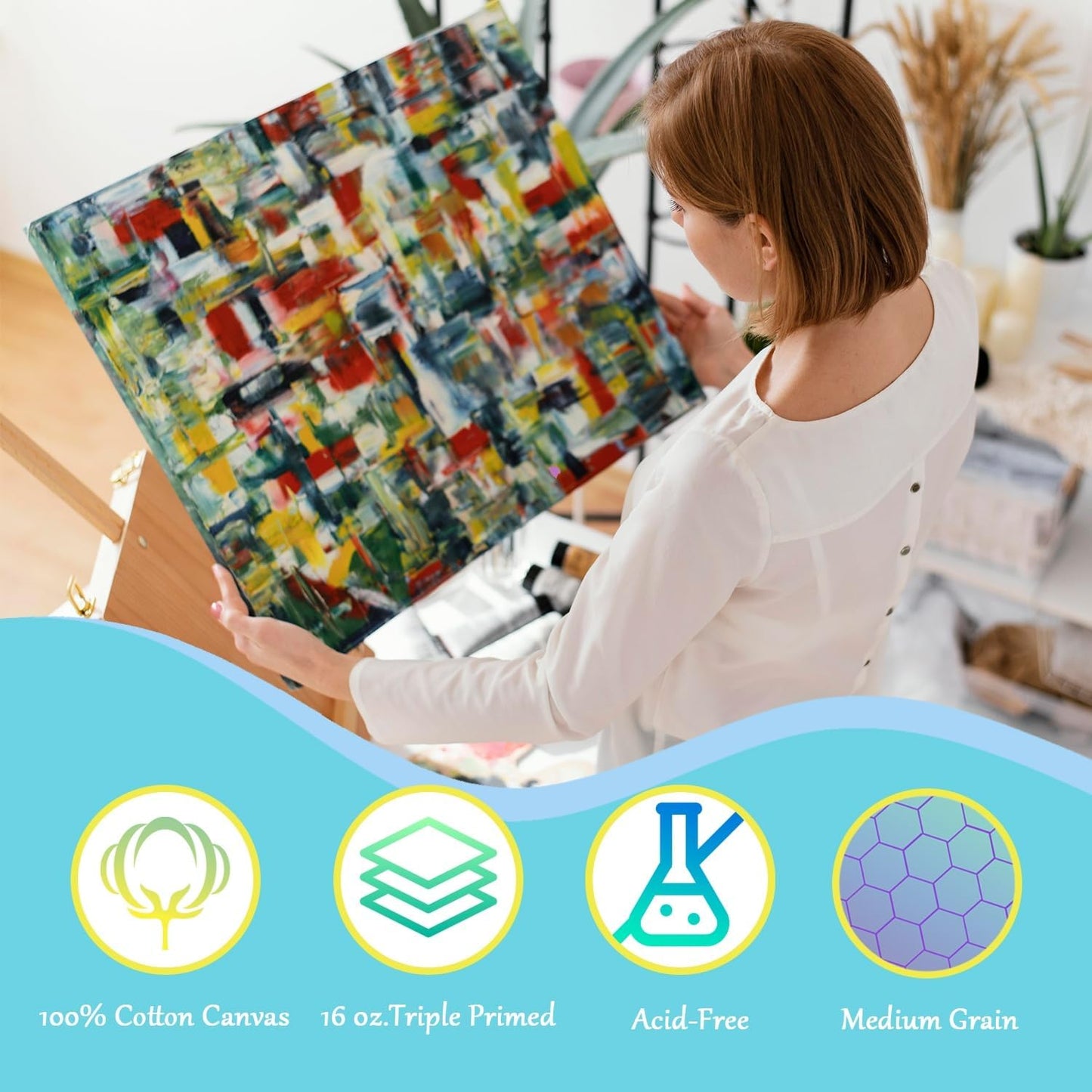 Gallery Wrapped Stretched Canvases for Painting 11x14 Inch 3-Pack, 16 oz Triple Primed Acid-Free 100% Cotton Blank Canvas, Rectangular Spline Canvas for Oil Paint Acrylics Pouring & Wet Art Media
