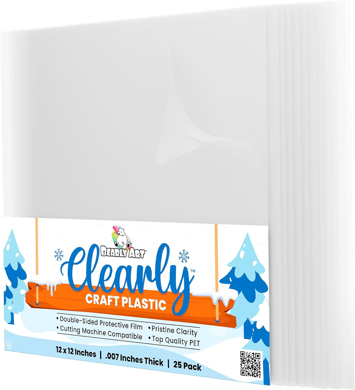 Bearly Art Clearly Craft Plastic - Crystal Clear Acetate Sheets for Crafts 12x12 - .007" - BPA Free - Compatible with Cricut and More - 25 Pack