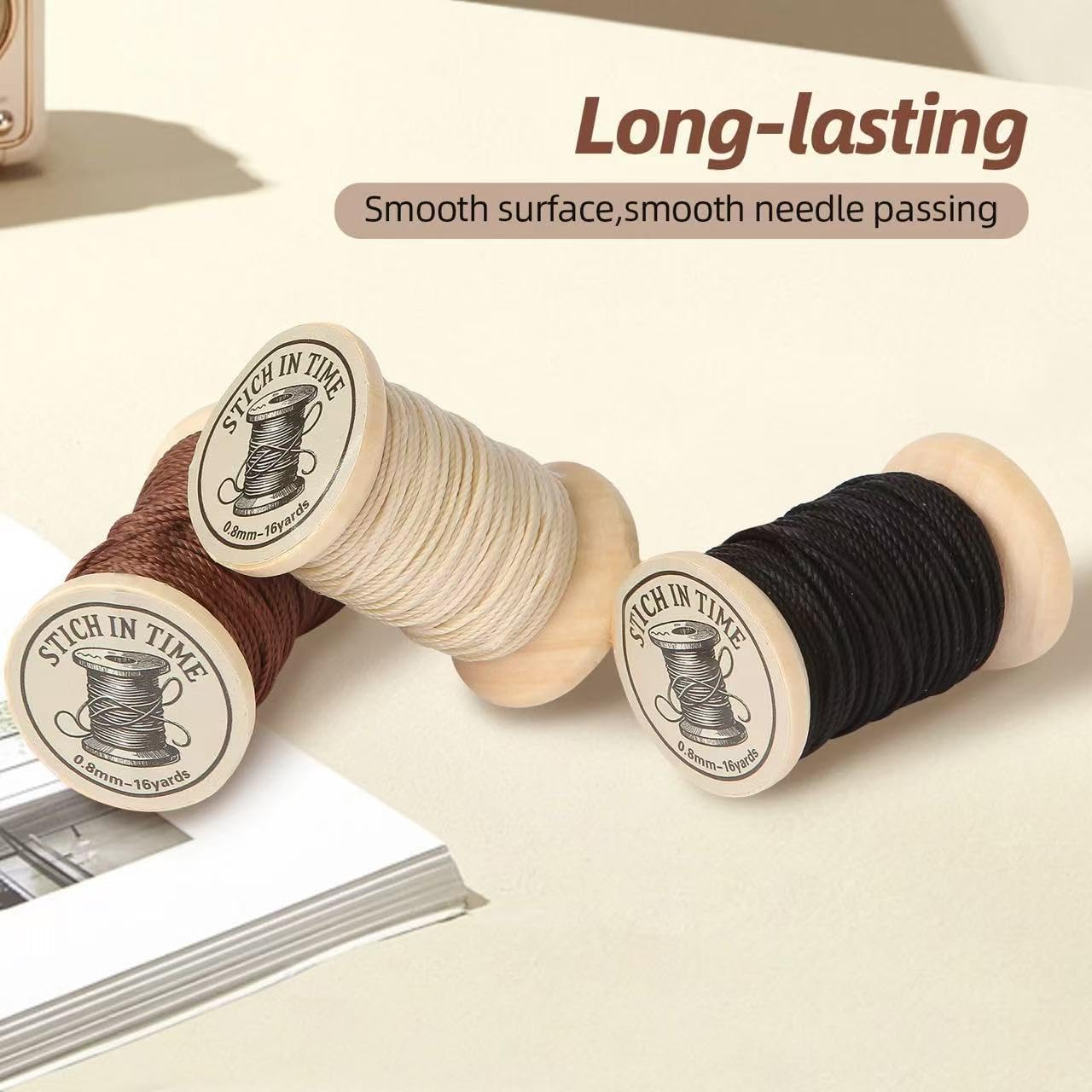 Natural Waxed Thread, 0.55mm/0.8mm, Wax Thread for Handcrafted Wrapping, Sewing, Bookbinding, Leather Threads, Beginners Craft DIY, Hemp Cord (Black/Brown/White, 0.8mm/16 Yards)