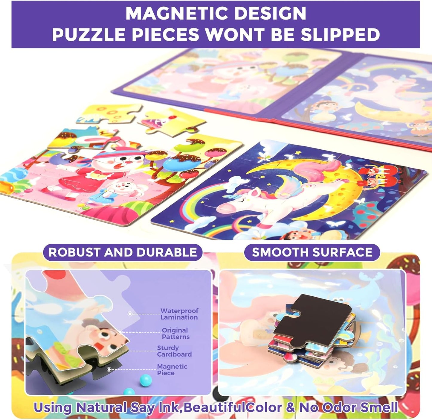 Magnetic Puzzles for Toddlers 1-3, Cartoon Mermaid Magnet 3 in 1 Jigsaw Puzzle, Kids Travel Puzzles Toys, Preschool Learning Toy for Kids 1-8 Year (Mermaid)