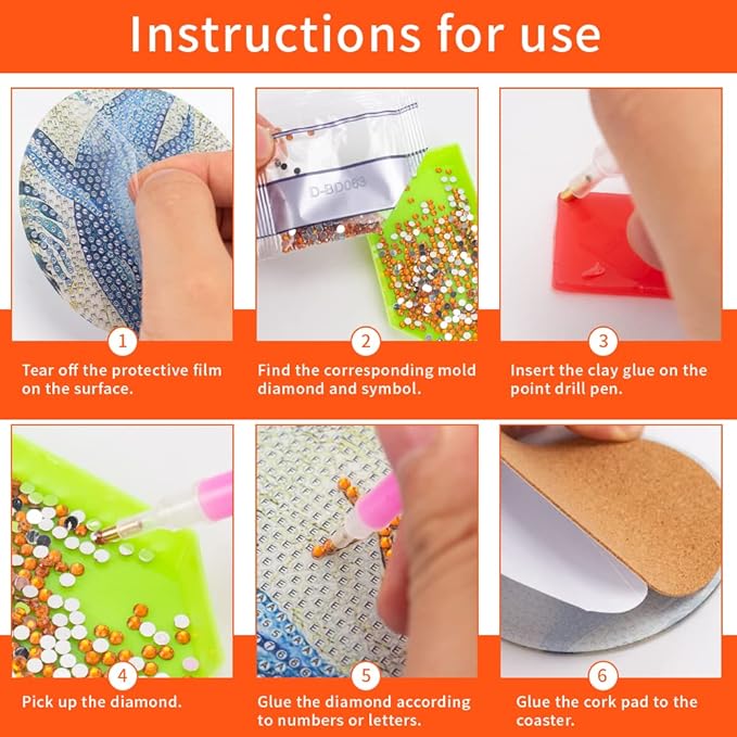 8 Pcs Diamond Painting Coasters, Flowers Diamond Art Car Coasters for Cup Holder, 2.8 Inches Flowers for Drinks, Small Diamond Painting Kits Supplies, DIY Crafts for Adults Kids