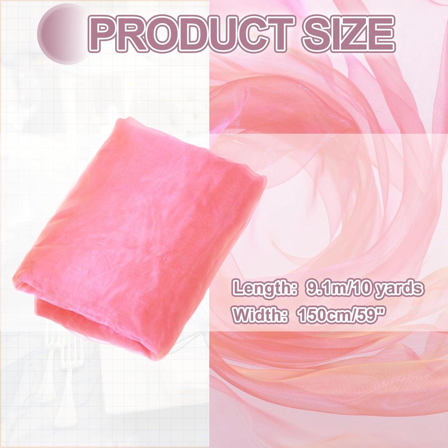 MECCANIXITY Iridescent Sheer Organza Fabric, 10 Yards x 59 Inches Solid Holographic Shiny Fabric Organza Cloth for Wedding, Curtains, Costume, Photo Background, Gradient Fluorescent Orange