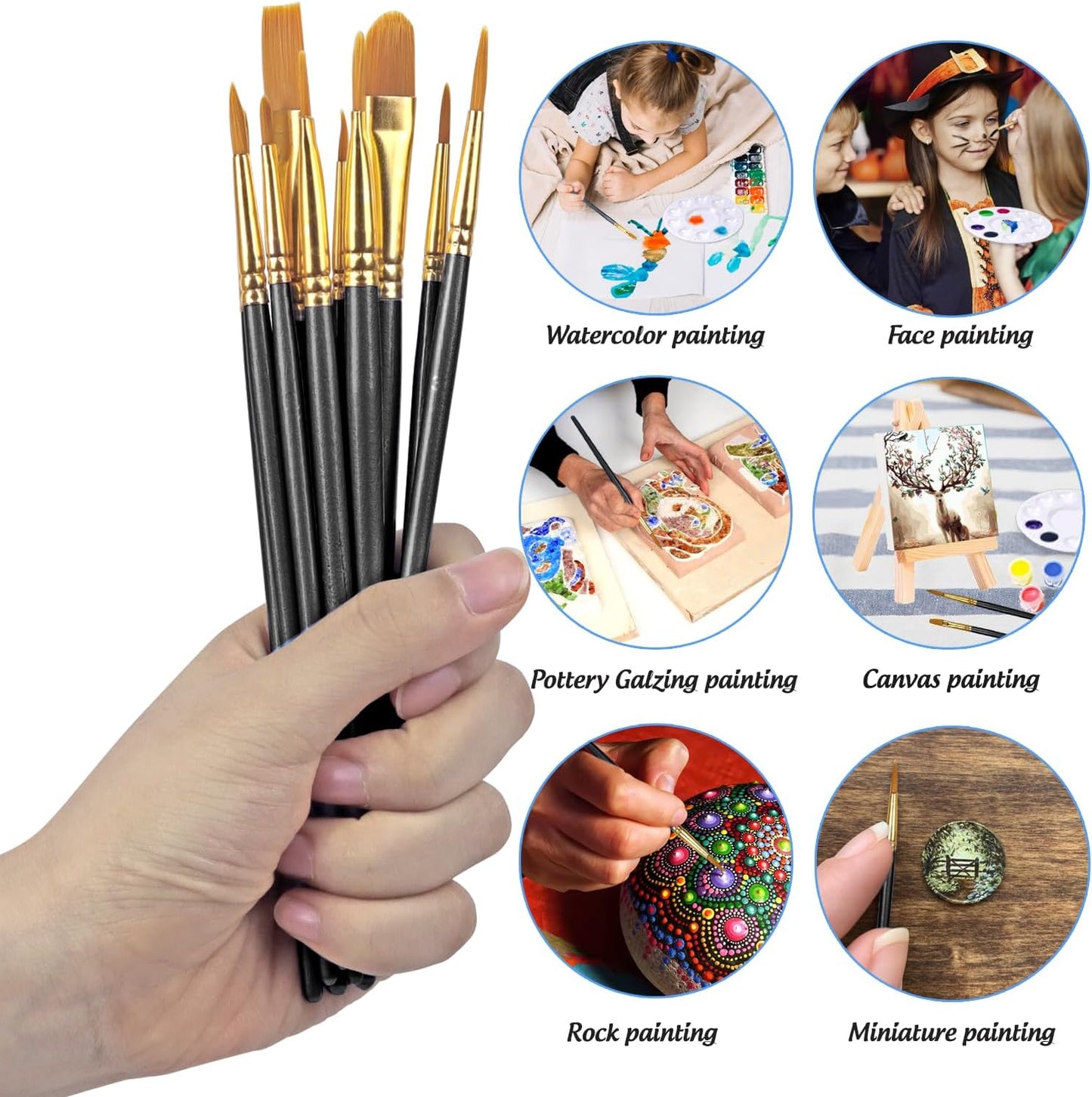 Halloween Paint Brushes Palettes Set by DUGATO, 2 Packs/20pcs Round Pointed Tip Nylon Hair Brushes with 5 Paint Trays for Acrylic Watercolor Oil Gouache Tempera and Body Painting (Black)